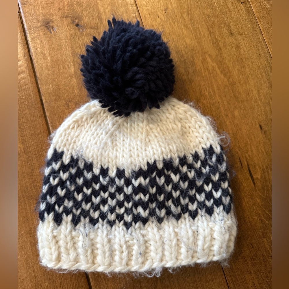 Charming Knit Pom-Pom Beanie for Kids - Navy and Cream
